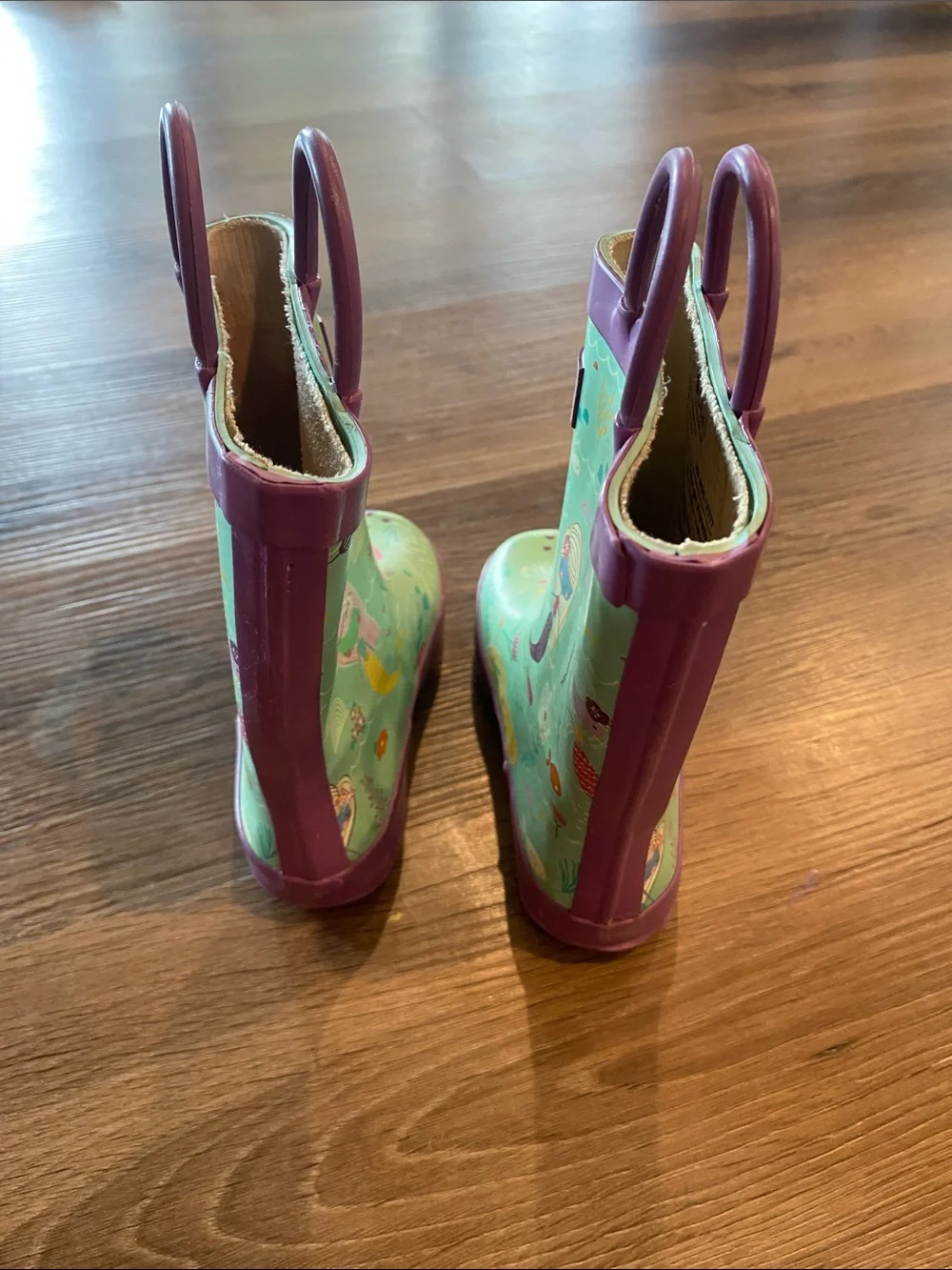 OAK Kids Mint Green Mermaid Rain Boots with Pink Trim